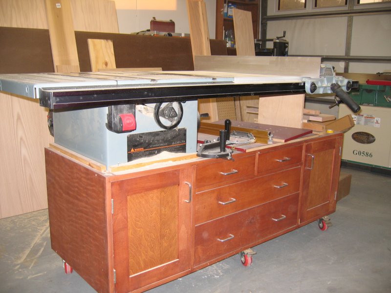 Rolling table saw station